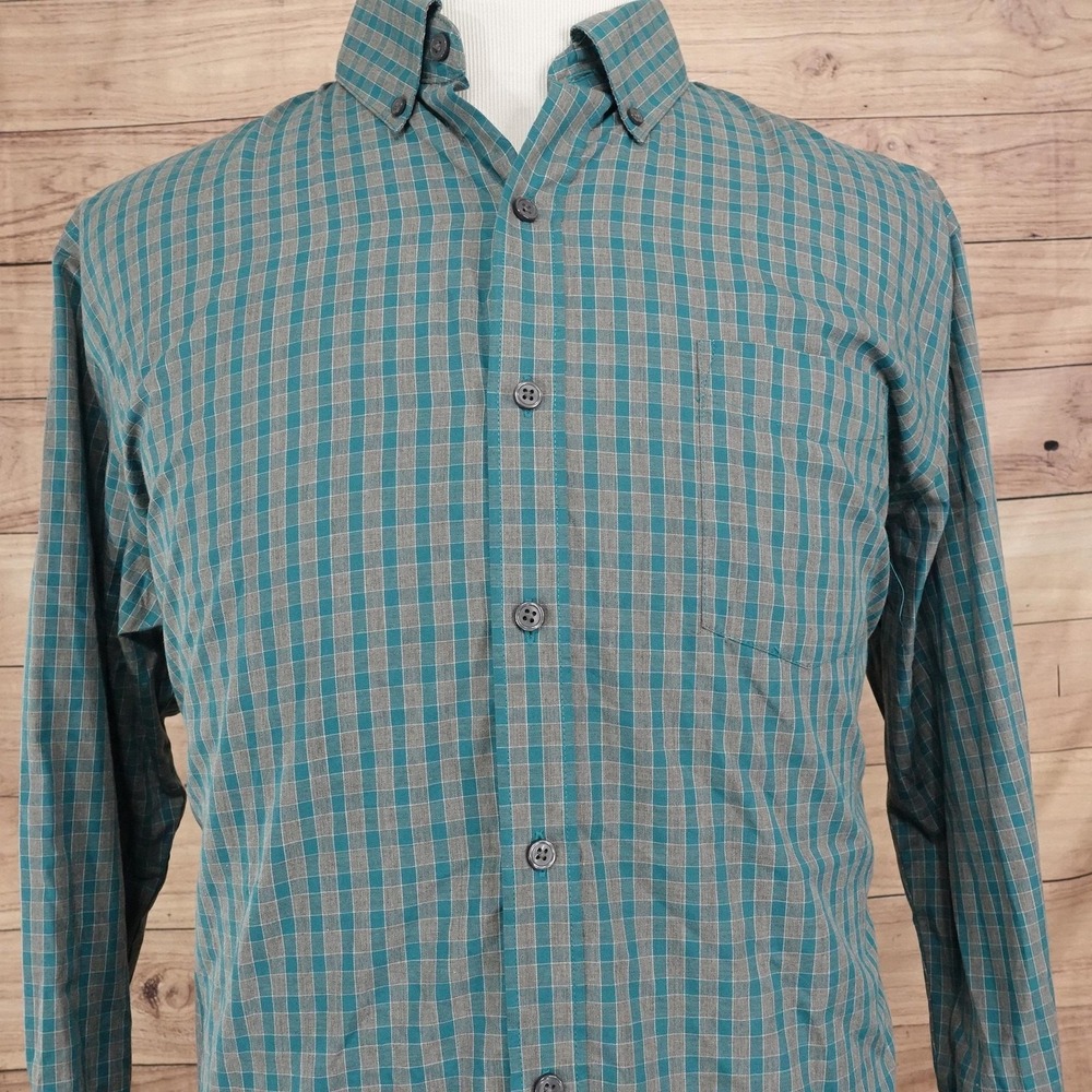 Van Heusen Shirt Mens L Blue Check Long Sleeve Button-Up Classic Fit Pocket